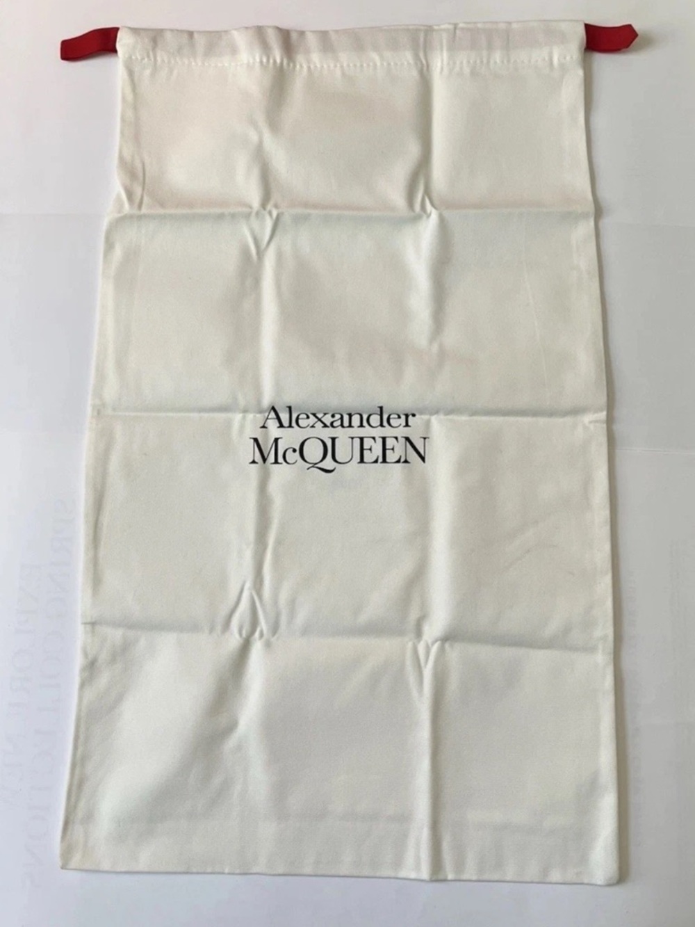 Alexander McQueen Cream Dust Bag with Red Drawstring boot/bag 14.5” x 24”